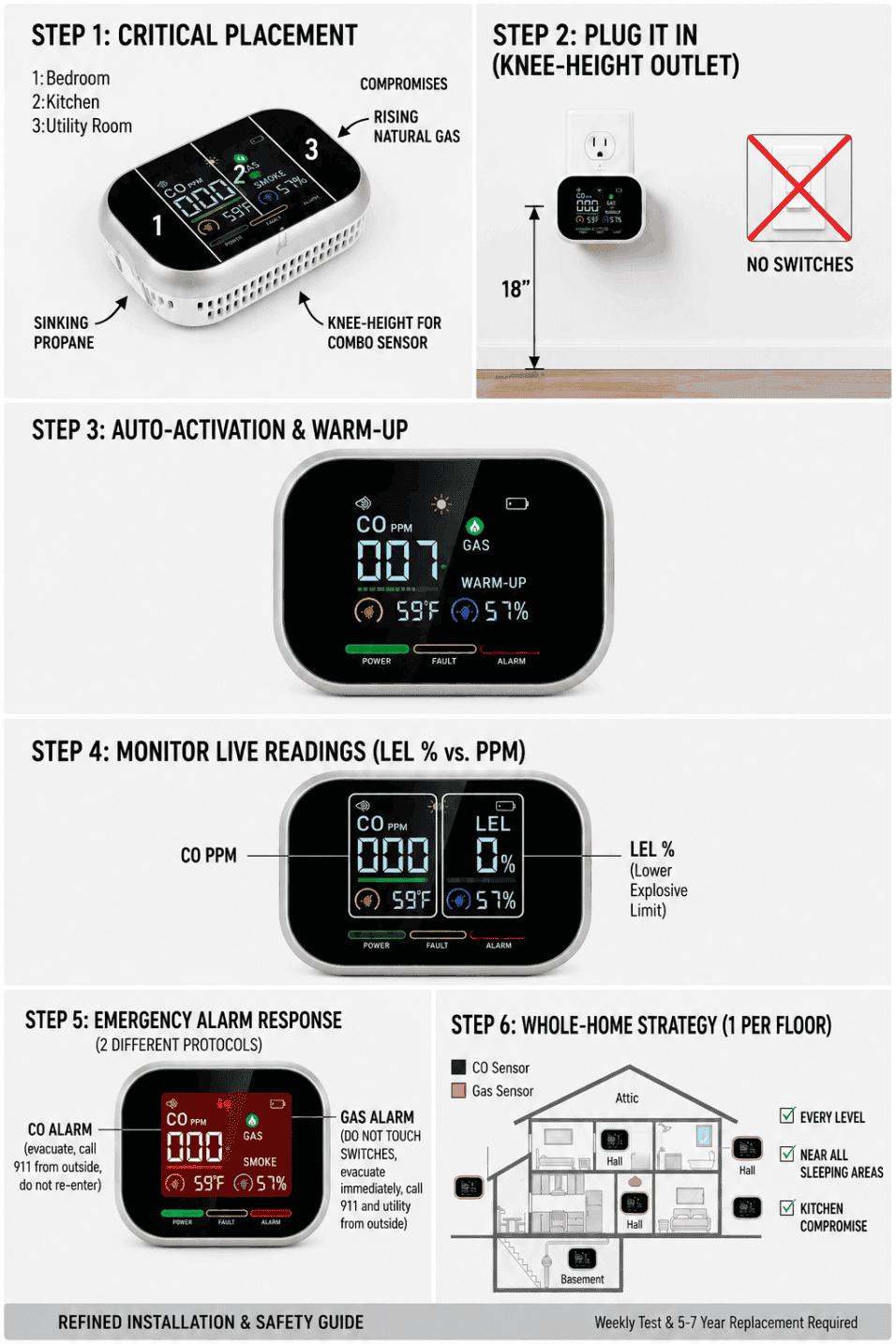 Carbon One Safe Monoxide Detector Use Steps
